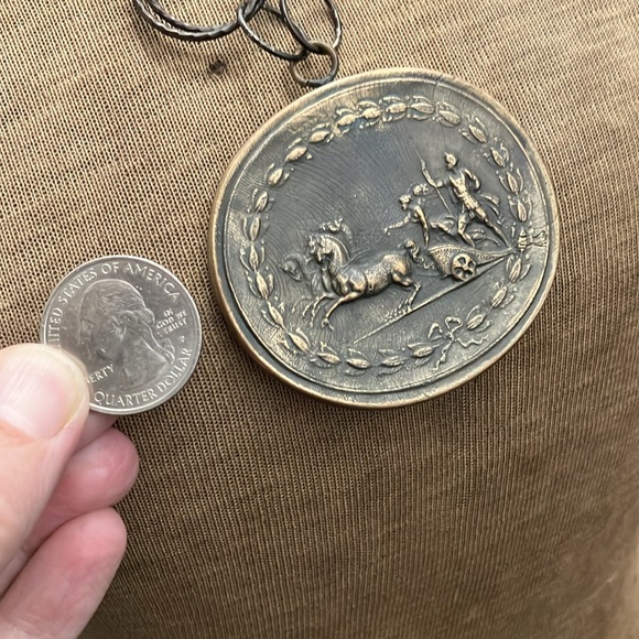 Rare Pyrrha intaglio Roman talisman chain necklace bronze large - Picture 3 of 7